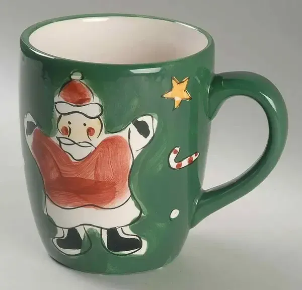 FESTIVE GREEN SANTA MUG 4 3/4"