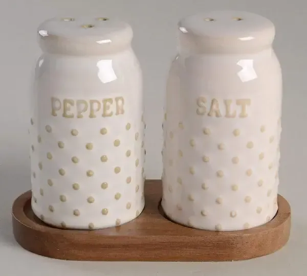 MODERN FARMHOUSE SALT &amp; PEPPER W WOOD TRAY