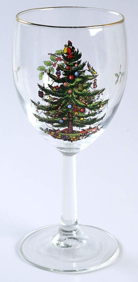 CHRISTMAS TREE RED &amp; GREEN  GOBLET 7 1/4"