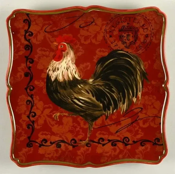 TUSCAN ROOSTER SQUARE PLATTER 12 1/2"