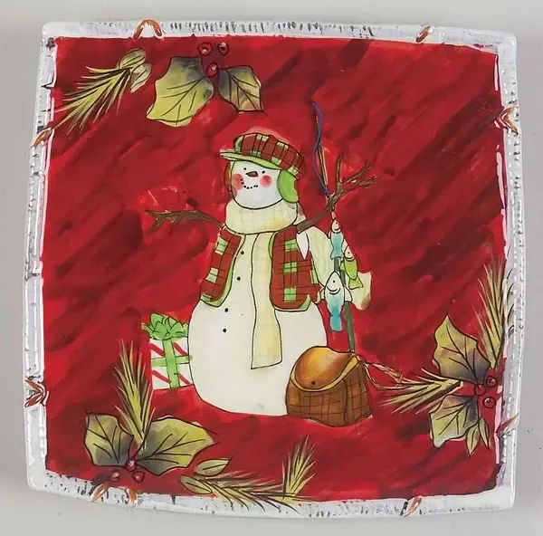 HOLIDAY LODGE SALAD PLATE  8 3/4"   SNOWMAN