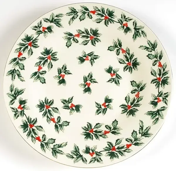 HOLLY GOLD TRIM CAKE PLATE  10 5/8"