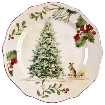 WINTER FOREST SALAD PLATE 8 3/4" BUNNY/TREE