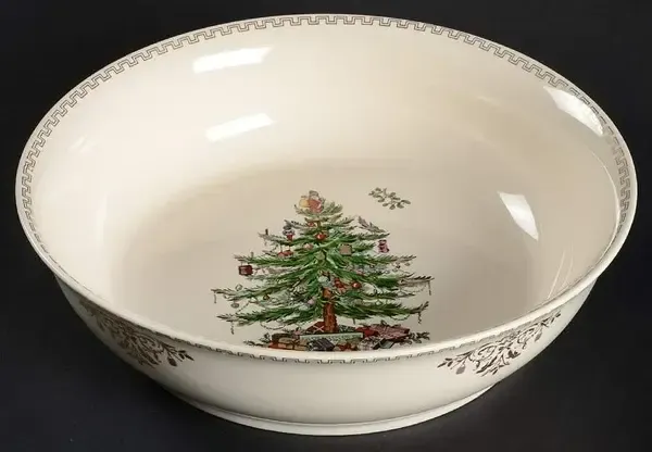 CHRISTMAS TREE GOLD TRIM ROUND SALAD BOWL 10"