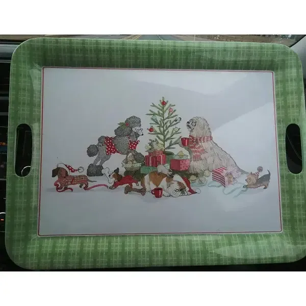 PARK AVE PUPPIES CHRISTMAS MORNING SERVING TRAY 19"