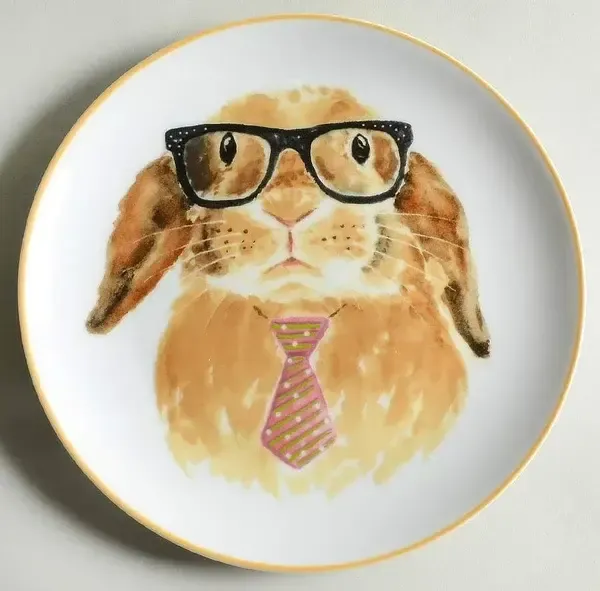 BUNNY FACES SALAD PLATE GLASSES &amp; NECKTIE