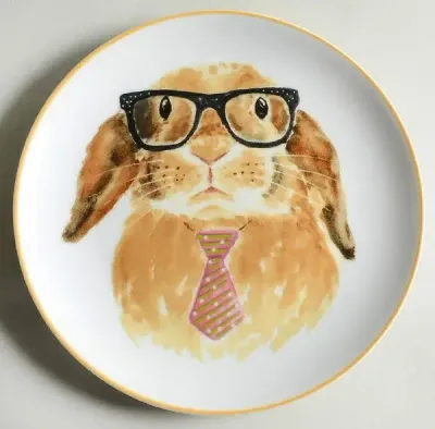 BUNNY FACES SALAD PLATE GLASSES &amp; NECKTIE