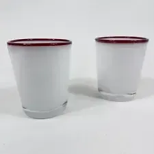 HANDBLOWN WHITE W/ RED RIM TUMBLER 4.5"