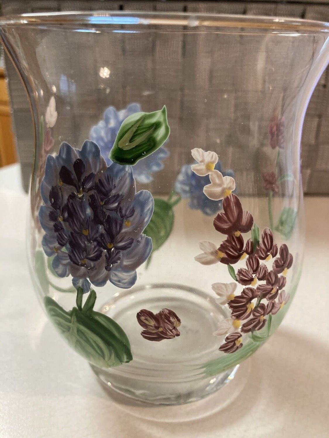 HYDRANGEA LILACS GLASS CANDLE HURRICANE VASE