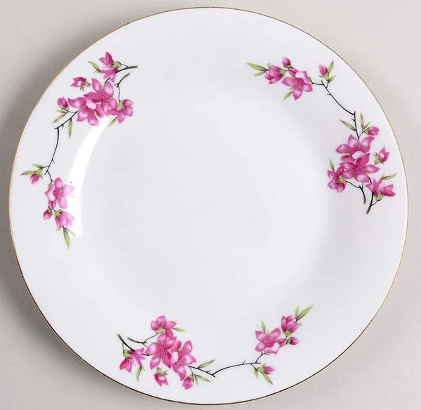 PINK FLOWERS ON STEMS SALAD PLATE 8 1/8"