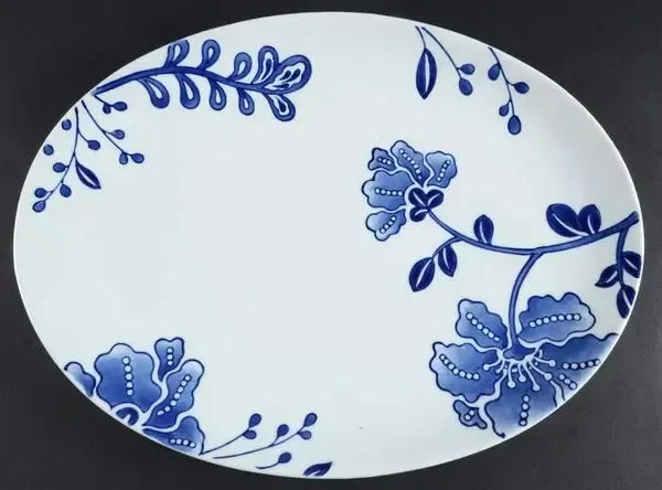 BLUE &amp; WHITE OVAL PLATTER 16"