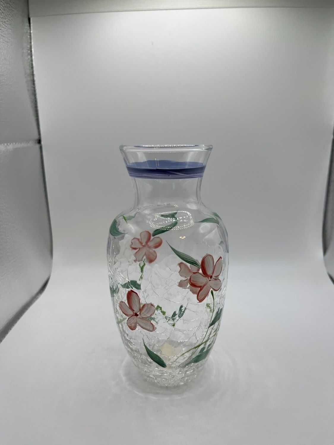 BUD VASE FLORAL CRACKLED 6"