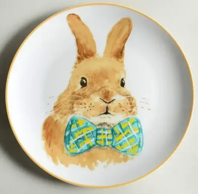 BUNNY FACES SALAD PLATE BOW TIE