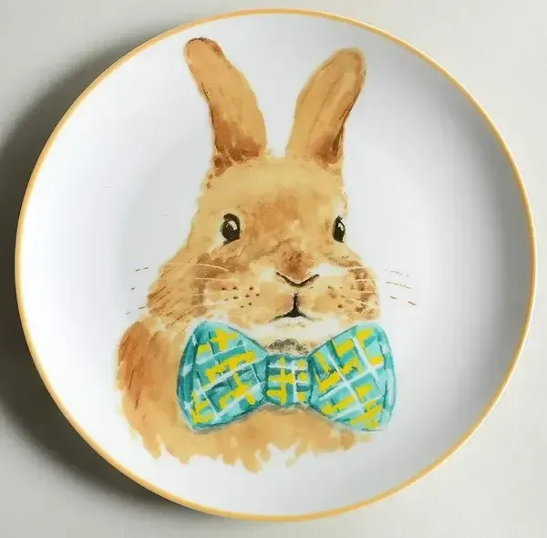BUNNY FACES SALAD PLATE BOW TIE