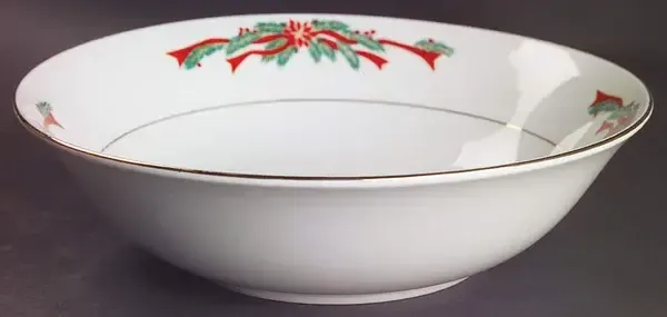 POINSETTIA &amp; RIBBON 9" ROUND VEGETABLE BOWL