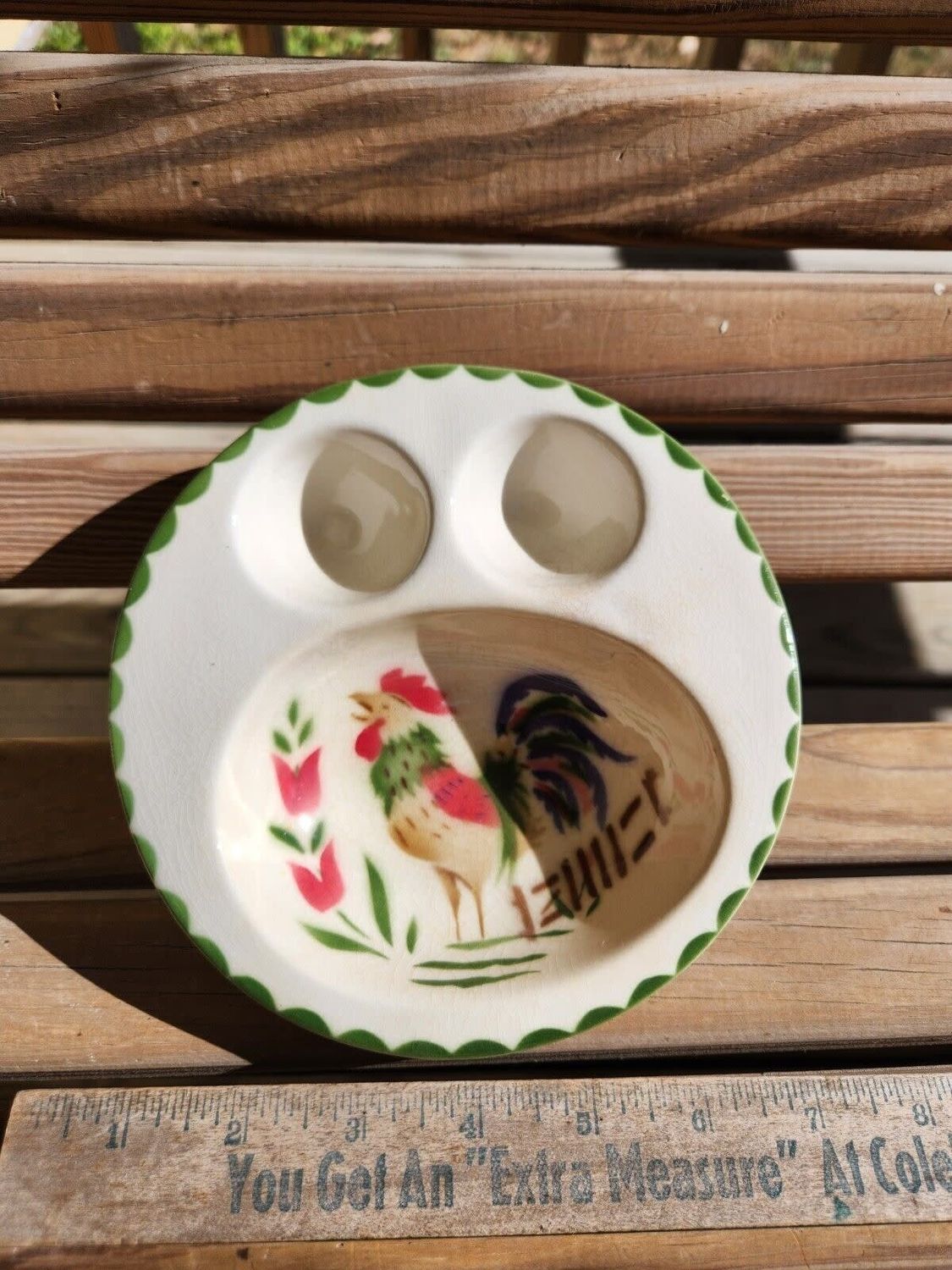 VINTAGE FOOTED EGG CUP ROOSTER