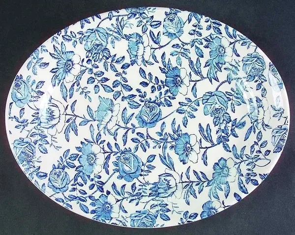 BLUE PEONY OVAL PLATTER 12 1/2"