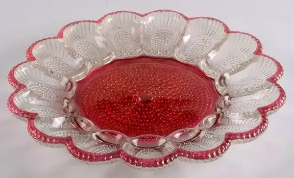 HOBNAIL RED TRIM 11" DEVILED EGG PLATE