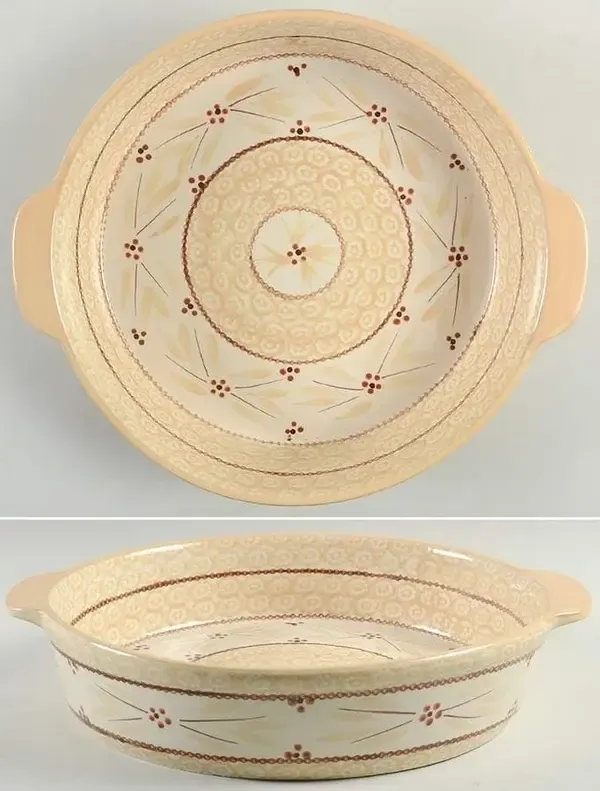 OLD WORLD CREAM ROUND BAKER 14" FOR LAZY SUSAN W/ LID