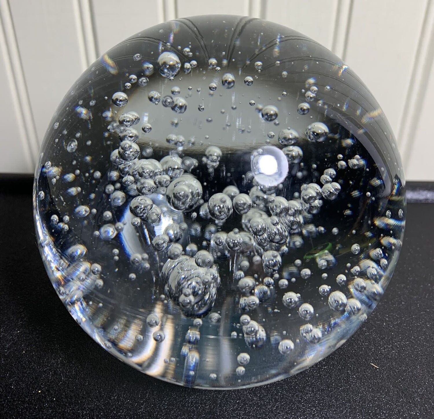 BUBBLES CLEAR GLASS PAPERWEIGHT 3 1/2"
