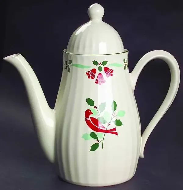 BELLS &amp; HOLLY COFFEE POT 7 1/2"