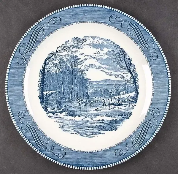 CURRIER &amp; IVES BLUE CHOP PLATE 12"