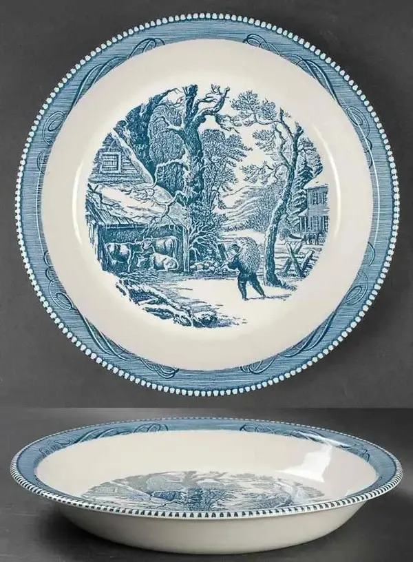 CURRIER &amp; IVES BLUE PIE PLATE 10 "