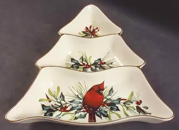 WINTER GREETINS 3 PART LARGE TREE SHARPED DISH
