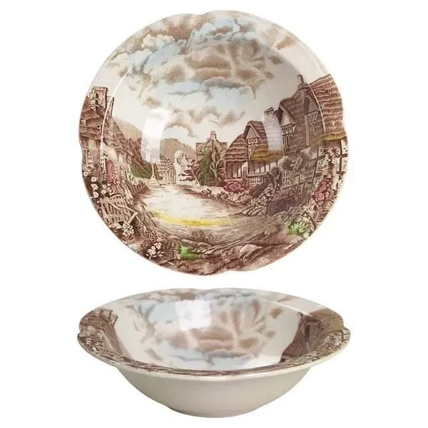 OLDE ENGLISH COUNTRYSIDE BROWN MULTICOLOR CEREAL BOWL RIM 6 1/4"