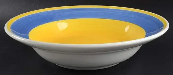 YELLOW W/BLUE BAND PASTA SERVING BOWL 13"