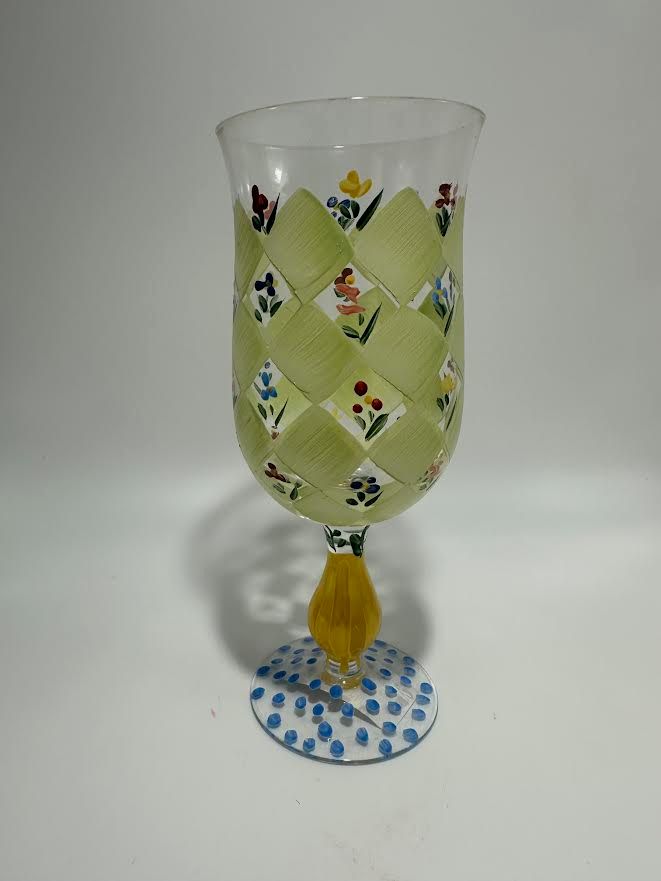 HANPAINTED CHECKERED GLASS 7 3/4"
