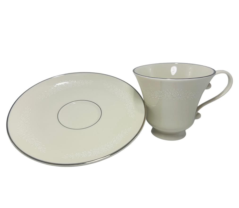 BRIDAL VEIL FOOTED CUP &amp; SAUCER SET