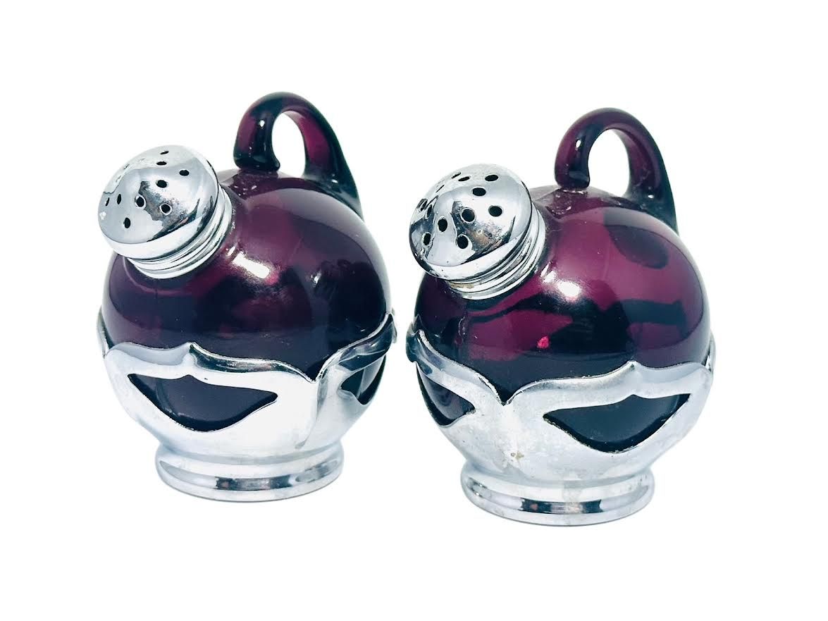 FARBER CRYSTAL (CHROME) AMETHYST SHAKER SET WITH LID