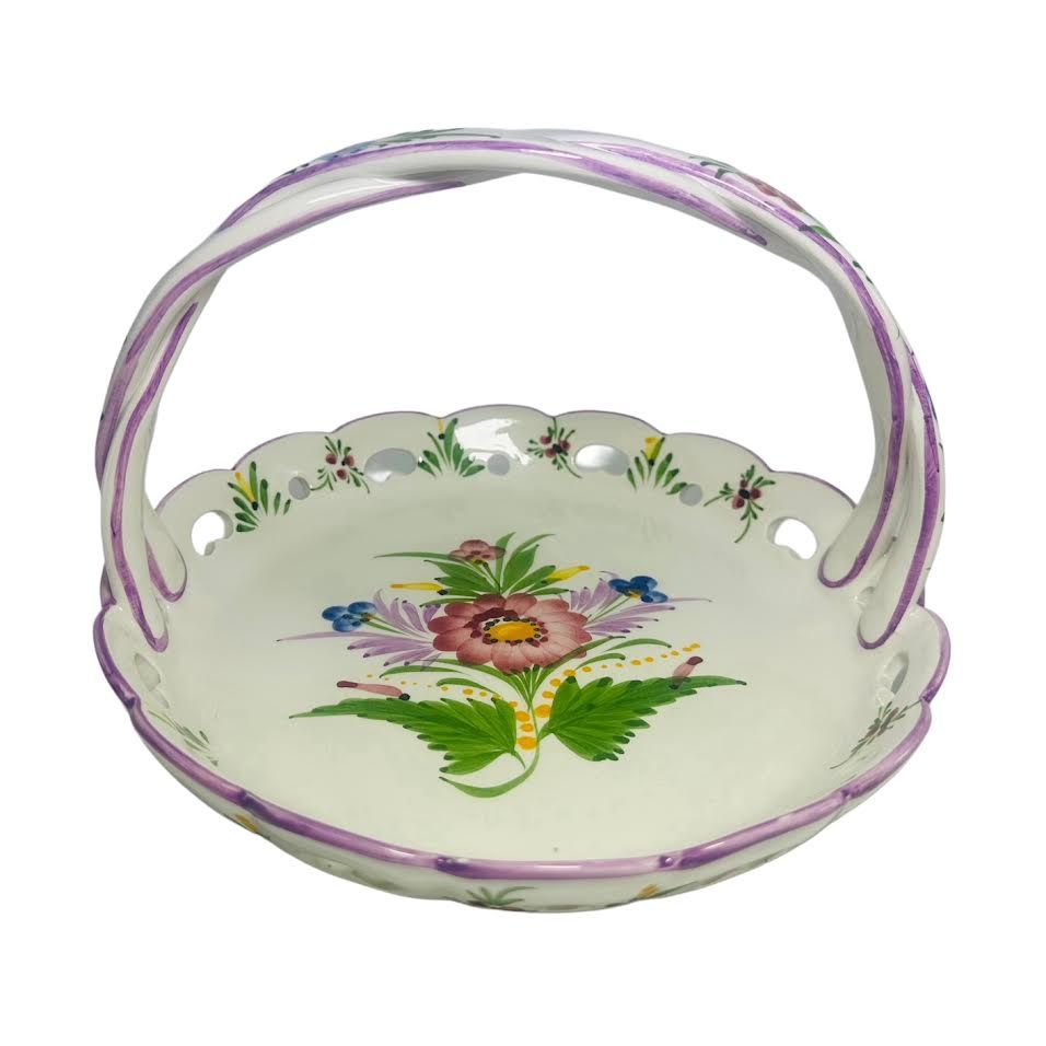 ROUND FLORAL PLATTER WITH HANDLE