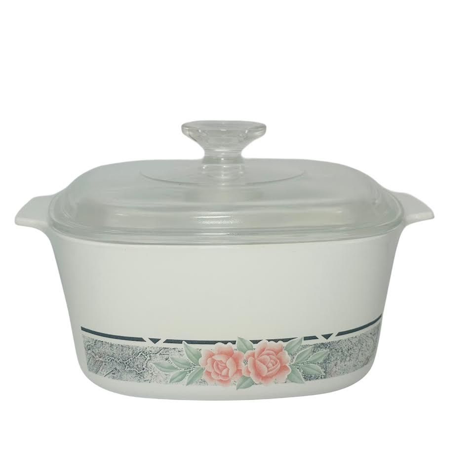 SILK &amp; ROSES 3 QT SQUARE CASSEROLE WITH LID