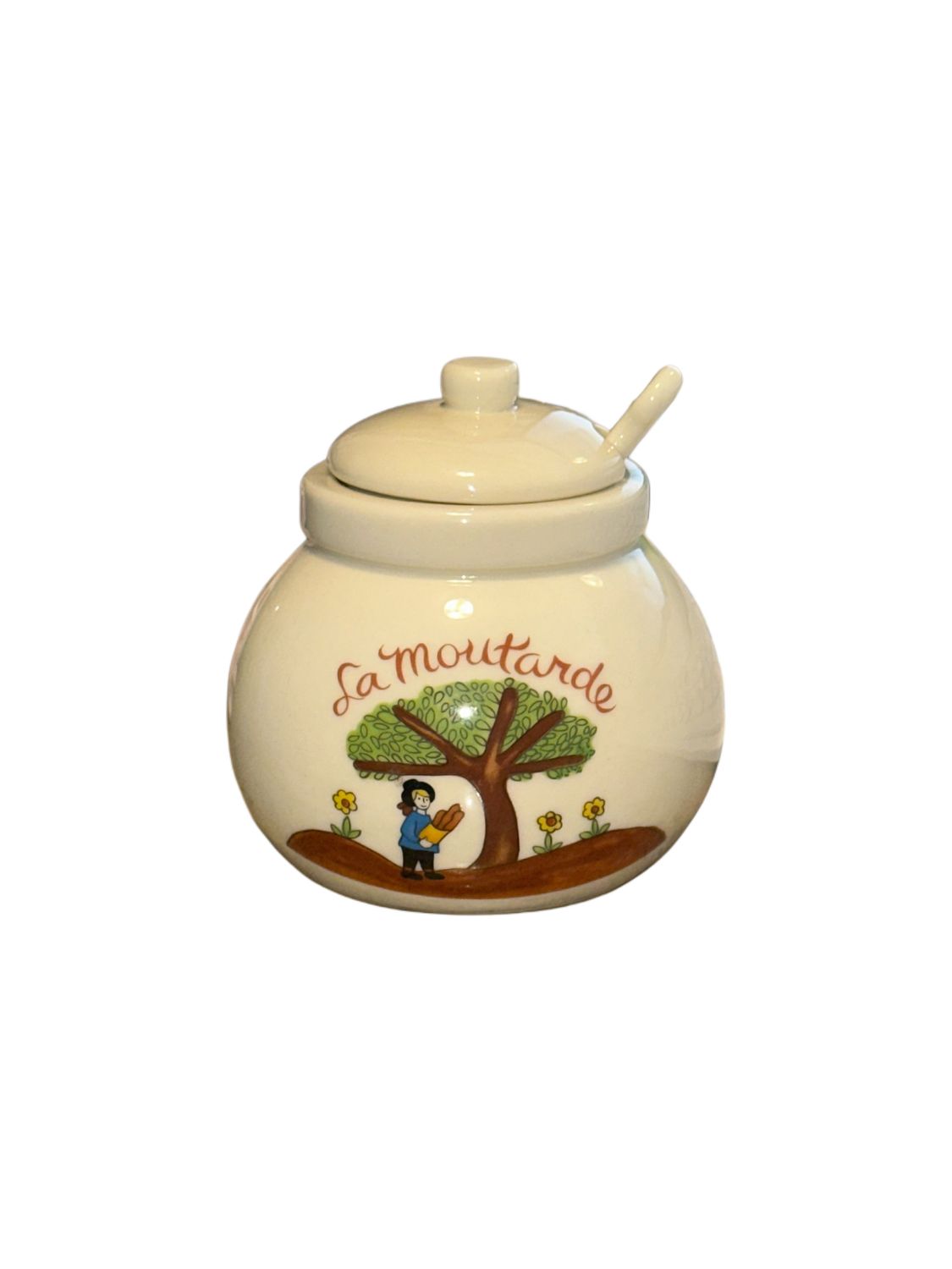 VINTAGE FRENCH MUSTARD POT WLID &amp; SPOON 4"