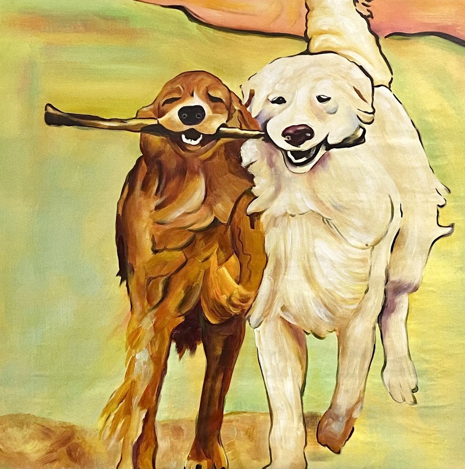 Running Dogs With Stick