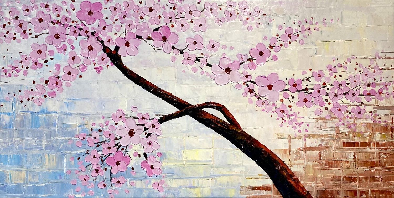 Pink Blossom Tree By Palette Knife