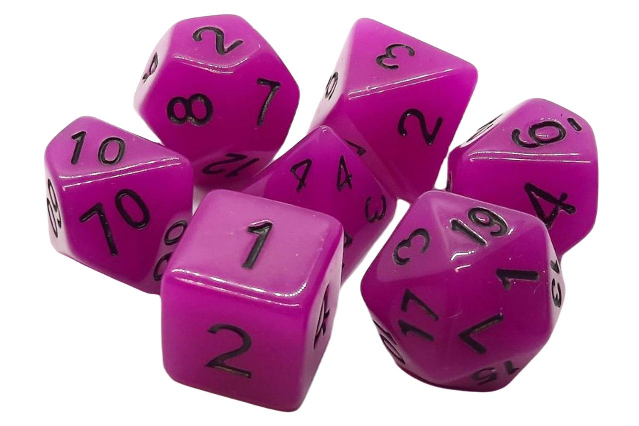7 Piece Dice Set: Glow Dice - Purple