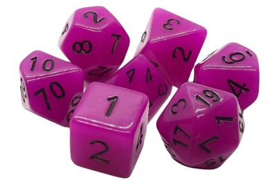 7 Piece Dice Set: Glow Dice - Purple
