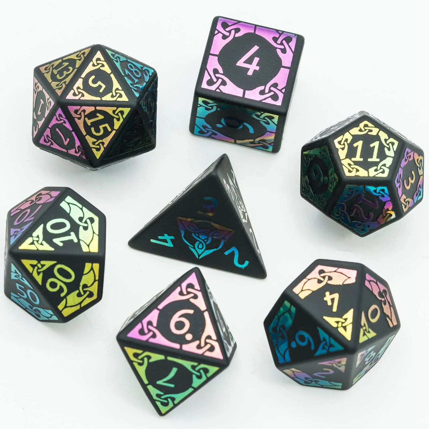 Obsidian With Rainbow Font Gemstone Dice Set