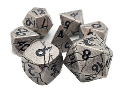 7 Piece DnD RPG Metal Dice Set: Orc Forged - Ancient Silver w/ Black