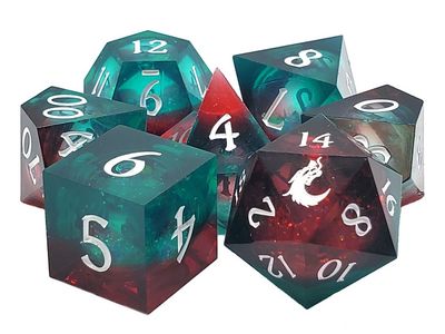 7-Piece Sharp Edged Dice Set: Liquid Infused - Christmas Fury