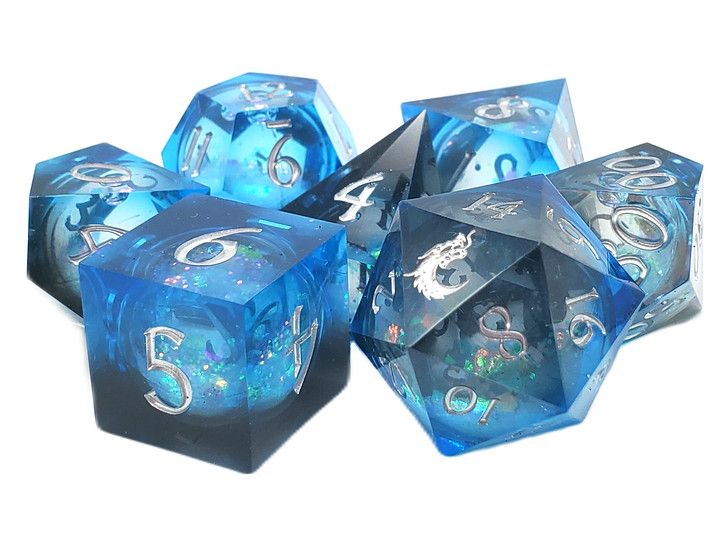 7-Piece Sharp Edged Dice Set: Liquid Infused - Midnight Fury