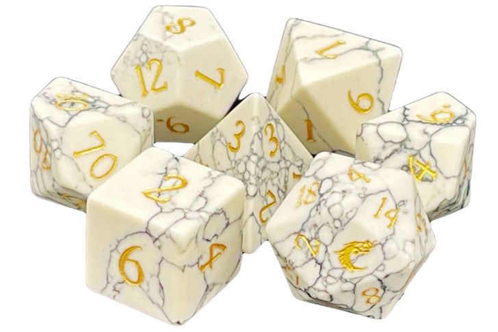 7 Piece DnD RPG Gemstone Set: Turquoise - White w/ Gold