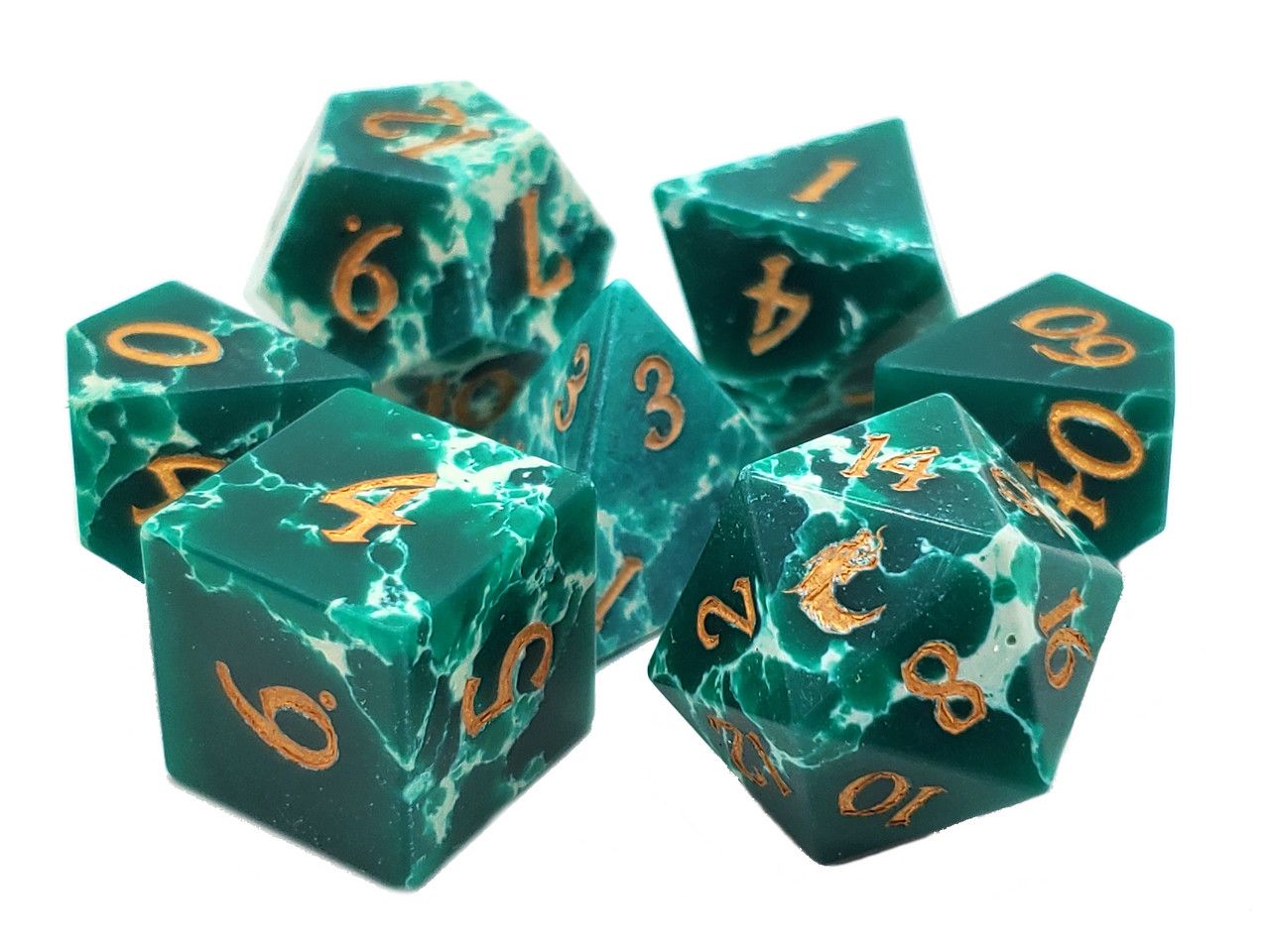 7 Piece DnD RPG Gemstone Set: Turquoise - Green &amp; White