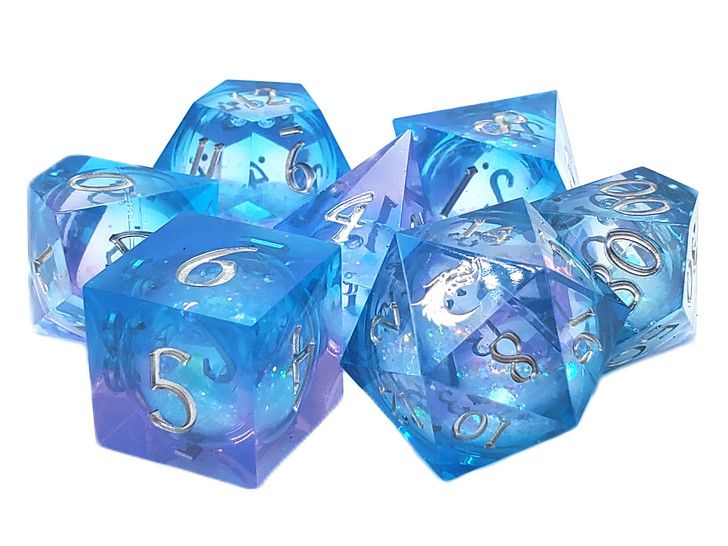 7-Piece Sharp Edged Dice Set: Liquid Infused - Twilight Fury