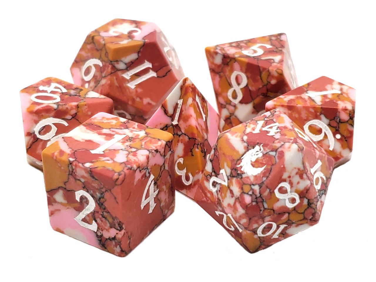 7 Piece DnD RPG Gemstone Set: Turquoise - Orange, Red, Pink &amp; White!