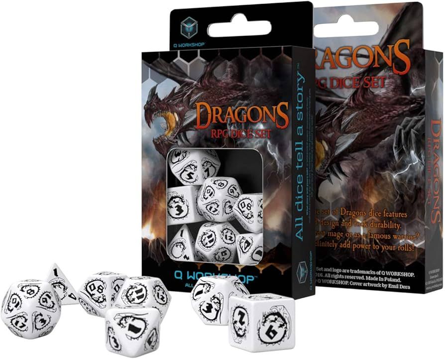 Dragons White &amp; Black Dice Set (7)