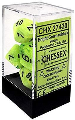 Chessex Vortex Polyhedral Bright Green/Black 7-die set